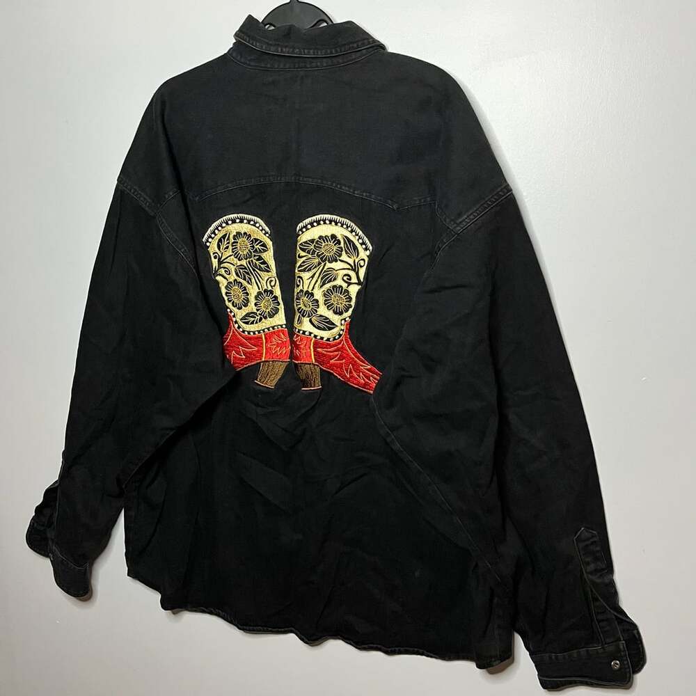Jake Stuart Fine Shirtings Vintage Black Denim Western Shirt with CowboyBoots XL